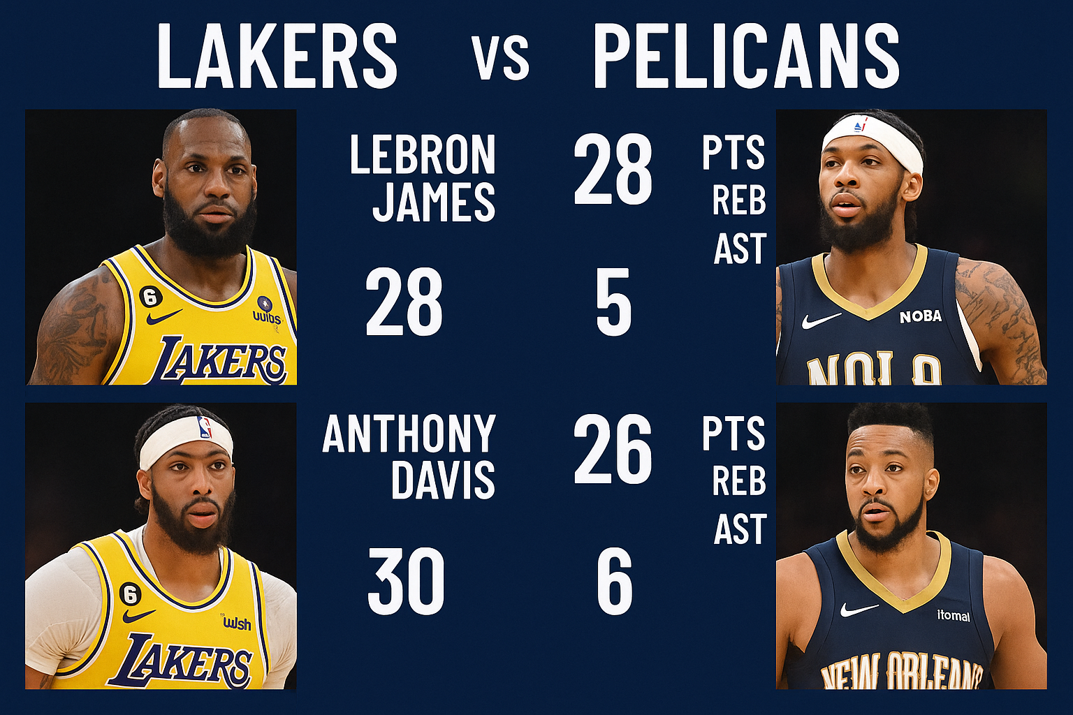 Lakers vs New Orleans Pelicans Match Player Stats